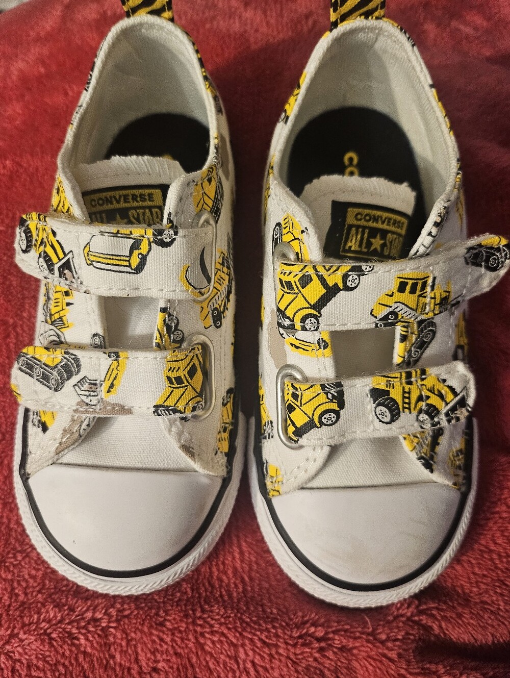Converse Kids White Canvas Sneakers with Yellow Construction Truck Print 8